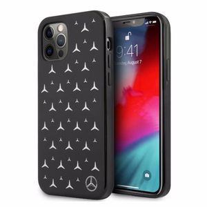 Mercedes Sidabrinių žvaigždžių rašto dėklas iPhone 12 Pro Max - juodas