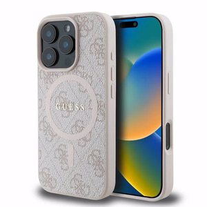 Guess 4G Žiedo klasikinio logotipo MagSafe iPhone 16 Pro dėklas - rožinis