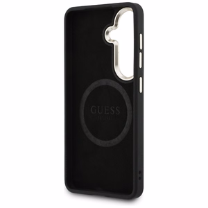 Guess 4G Big Rhinestone Triangle Strap MagSafe dėklas + dirželis Samsung Galaxy S26 juodas