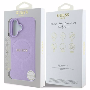Guess Saffiano Magnetinis Dėklas telefonui iPhone 16 - violetinis