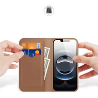 Dux Ducis Hivo dėklas telefonui iPhone 16e su atverčiamu dangteliu ir RFID apsauga - rudas