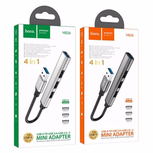USB šakotuvas Hoco HB26 4-in-1 adapter USB-A to 1xUSB3.0 + 3xUSB2.0 pilkas