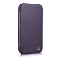 iCarer CE Premium odinis folio dėklas iPhone 14 Plus magnetinis atverčiamas odinis folio dėklas MagSafe tamsiai violetinė