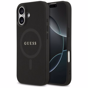 Guess Saffiano Classic Logo MagSafe dėklas for iPhone 17 - juodas