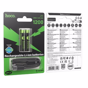 Įkraunama baterija R3 (AAA) 320 mAh su USB C + laidas USB A į 2 x USB C 2 vnt. Hoco JA4 juoda