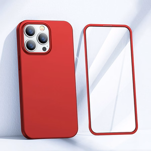 Joyroom 360 pilnas dėklas su priekiniu ir galiniu dangteliu iPhone 13 Pro Max + grūdinto stiklo apsauginis stiklas raudonas (JR-BP928 red)