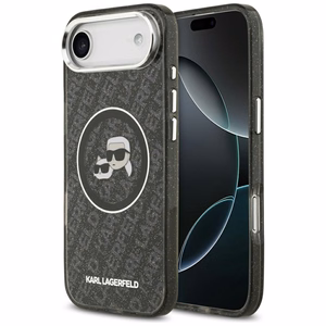 Karl Lagerfeld IML Blizgučiai Karl & Choupette Heads Logo Magnetinis iPhone Air dėklas - juodas