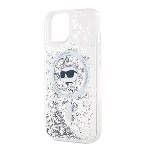 Karl Lagerfeld Skystas blizgutis Choupette Head Magnetinis dėklas telefonui iPhone 15 Plus / 14 Plus – permatomas