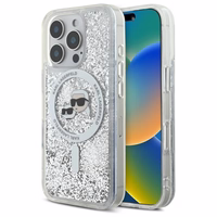Karl Lagerfeld Liquid Glitter Karl & Choupette Head Magnetinis dėklas telefonui iPhone 16 Pro Max - skaidrus