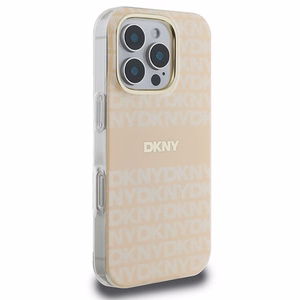 DKNY Kartojamas tekstūros raštas ir juosta magnetinis iPhone 16 Pro dėklas - rožinis