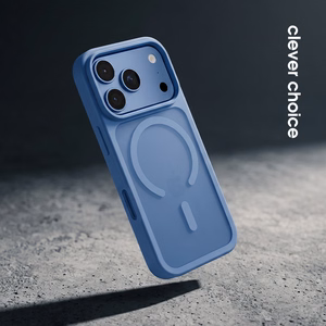 Mėlynas „Crong Hybrid Matte Magnetic“ dėklas su „MagSafe“, skirtas „Apple iPhone 18 Pro Max“ ir „iPhone 17 Pro Max“