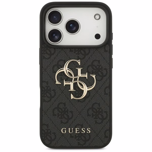 Guess PU 4G Metal Logo dėklas Apple iPhone 18 Pro, pilkas