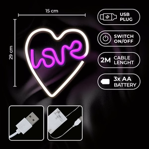 Neon LED Light LOVE HEART violetinis baltas NNE02 Neolia