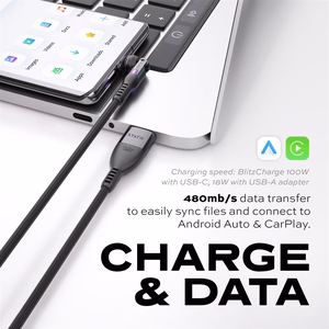 STATIK PowerPivot Pro nailoninis pynimo laidas, USB-C į USB-C, 2 m, juodas