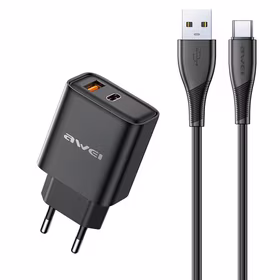 Įkroviklis Awei PD81T-EU 22.5W USB-A/USB-C + USB-A to USB-C cable 1.0m juodas