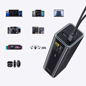 Cuktech PB200U išorinė baterija 20 000 mAh, 210 W, su 2 USB-C ir USB-A jungtimis, TFT ekranu ir 240 W USB-C laidu – juoda