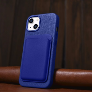 iCarer Litchi Premium odinis dėklas iPhone 14 Plus Magnetinis odinis dėklas su MagSafe Tamsiai mėlynas (WMI14220711-DB)