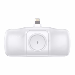 Wozinsky WF16-YLS 5000mAh 15W Lightning mini išorinė baterija su įmontuotu USB-C kabeliu ir Apple Watch įkrovikliu - balta