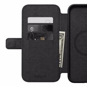 Nomad modernus odinis folio dėklas telefonui iPhone 15 Plus 6,7" juodas