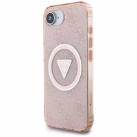 Guess IML Metal Glitter 4G Circle Triangle Magnetinis dėklas telefonui iPhone 16e - rožinis