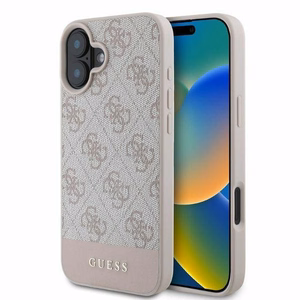 Guess 4G Bottom Stripe dėklas telefonui iPhone 16 - rožinis