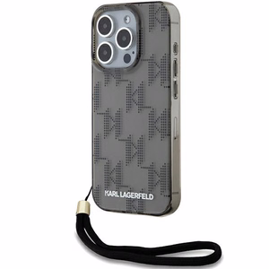 Karl Lagerfeld IML Mono KL Pattern & Cord dėklas telefonui iPhone 15 Pro - juodas