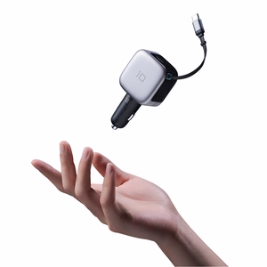 Cuktech CC903P 100W Car Charger with Display and 70cm Retractable USB-C Cable - Gray