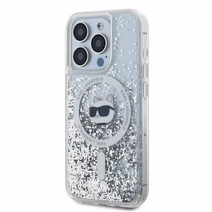 Karl Lagerfeld Skystas blizgutis Choupette Head Magnetinis dėklas telefonui iPhone 15 Pro – permatomas