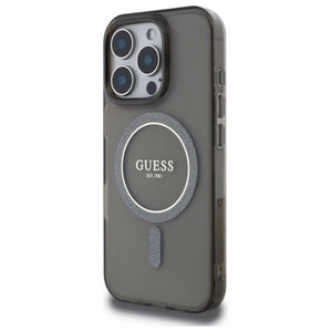 Guess IML Glitter Circle Magnetinis dėklas iPhone 16 Pro Max - juodas