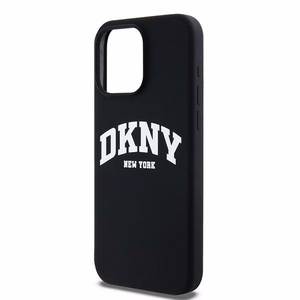 DKNY Skystas silikoninis dėklas MagSafe iPhone 15 Pro Max su balto logotipo spauda - juodas (m)