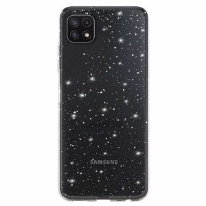 Dėklas telefonui Kristalinis dėklas su blizgučiais Samsung Galaxy A22 5G sidabro spalvos