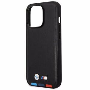 Dėklas BMW BMHMP14L22PTDK iPhone 14 Pro 6.1 "juodas / juoda Odinis Antspaudas Trispalvis Magnetinis
