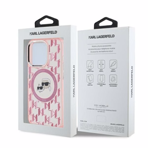 Karl Lagerfeld IML Monograma Karl & Choupette Galva Magnetinis Dėklas telefonui iPhone 15 Pro - rožinis