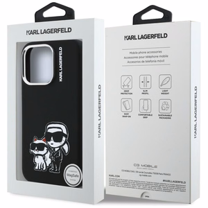 Karl Lagerfeld Silikoninis Karl&Choupette Sketch MagSafe Dėklas for iPhone 16 Pro - juodas