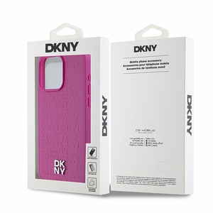 DKNY Odinis monogramos rašto metalinis logotipas Magnetinis dėklas telefonui iPhone 15 Pro Max - rožinis