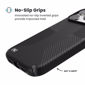 Speck Presidio2 Grip MagSafe dėklas, skirtas iPhone 17 Pro, „Black / Slate Grey“ spalvos