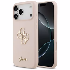 Guess Silikoninis didelis 4G užrašas dėklas iPhone 17 Pro Max - rožinis