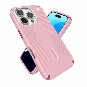 Speck Presidio2 Grip ClickLock & MagSafe dėklas, skirtas iPhone 16 Pro, „Wednesday Pink“ / „Boysenberry Purple“ / baltas