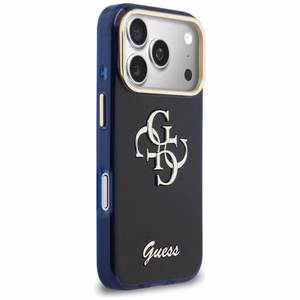 Guess IML 4G Script Metal dėklas for iPhone 17 Pro Max - mėlynas