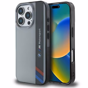 BMW Motosport IML vertikali juosta iPhone 16 Pro dėklas - pilkas
