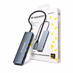 Wozinsky WHBC10Y4S 6-in-1 USB-C šakotuvas, aliuminio, 25 cm kabelis, pilkas