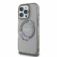 Guess IML Flowers Wreath Magnētinis dėklas telefonui iPhone 16 Pro - juodas