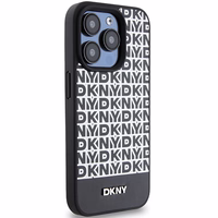 DKNY Odinis spausdintas raštas metalinis logotipas Magnetinis dėklas iPhone 15 Pro - juoda