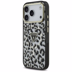 Guess leopardinis blizgus magnetinis dėklas telefonui iPhone 17 Pro juodas