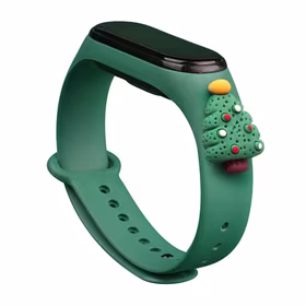 Dirželis Xmas Xiaomi Mi Band 3 / 4 Kalėdinis silikoninis dirželis apyrankė su Kalėdų eglute - tamsiai žalia