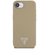 Guess Grained Triangle MagSafe dėklas telefonui iPhone 16e - ruda