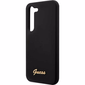 Guess GUHCS23SSLSMK S23 S911 juodas/juodas kietas dėklas Silikoninis Vintage Gold Logo
