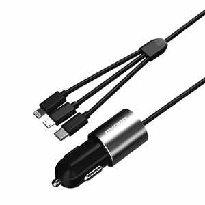 Įkroviklis automobilinis Dudao R5 (1xUSB; 3.4A) + 3in1 laidas lightning+micro+type-C juodas