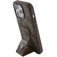 Guess Grip Stand 4G Triangle Strass dėklas telefonui iPhone 15 Pro - rudas