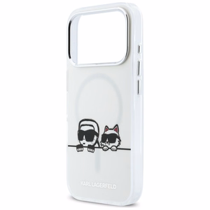 Karl Lagerfeld IML Karl & Choupette Peekaboo Logo MagSafe Dėklas for iPhone 17 Pro Max - baltas